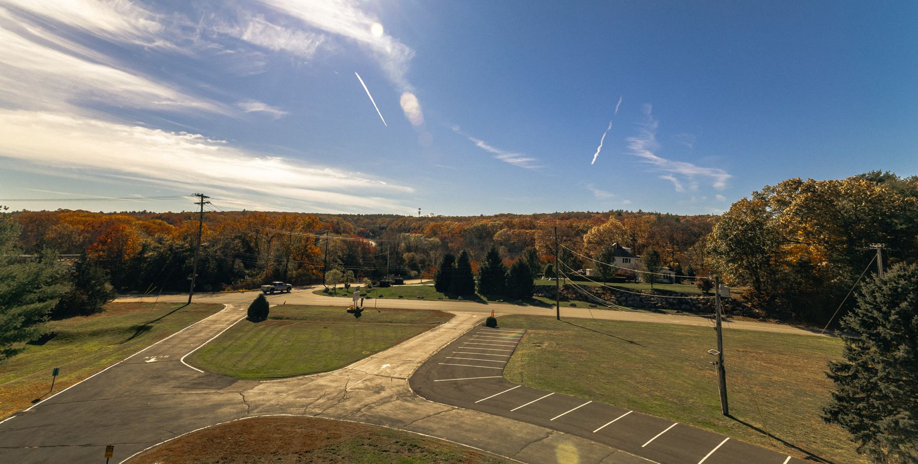 The Living Waters building and parking lot on Stillwater Road, from above
